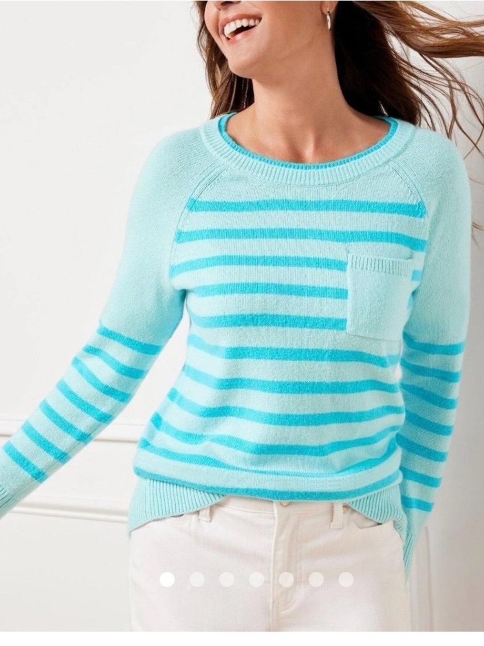 Talbots Aqua & Turquoise Striped Crewneck Sweater